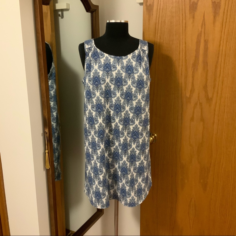 Blue & White Patterned Shift Dress